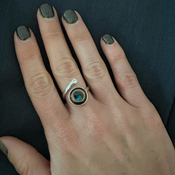 Moon Glow Cosmic Spiral Ring In Rhodium - Solar Eclipse - Picture 2 of 3